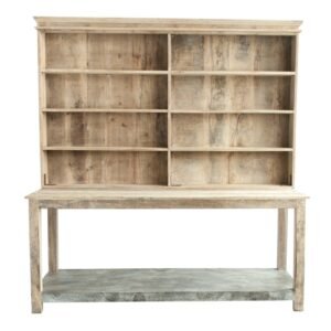 Wood Hutch + Metal Shelf